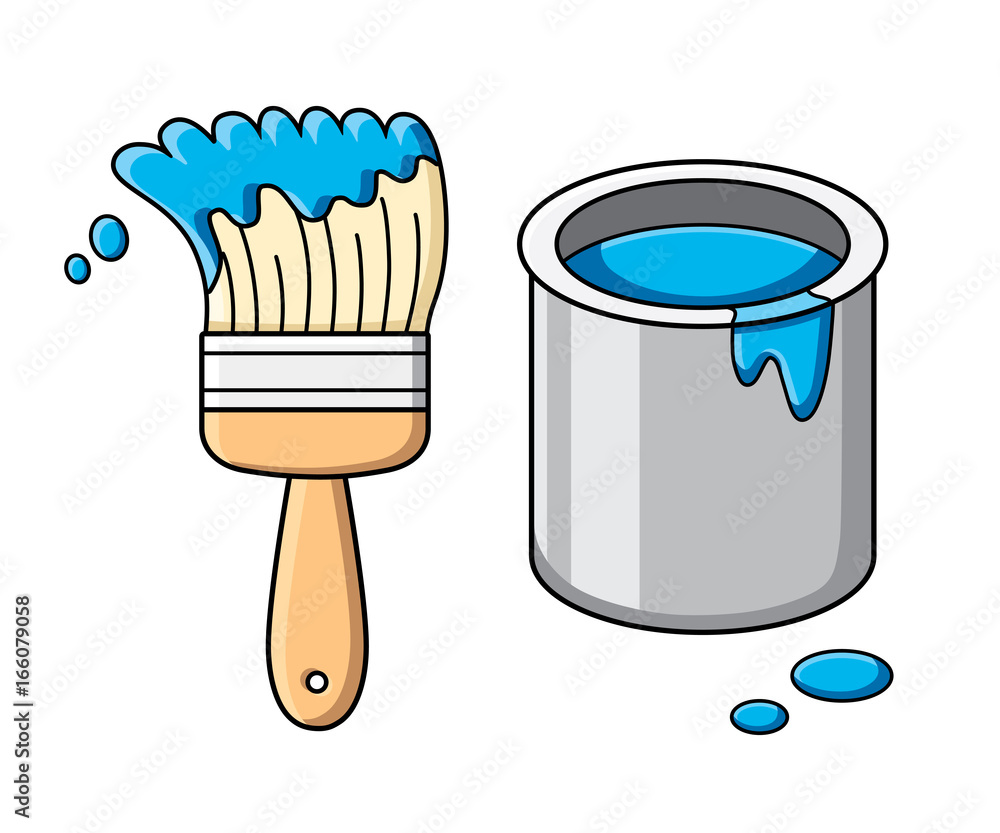 Blue paint brush and bucket can vector isolated. Stock Vector | Adobe Stock