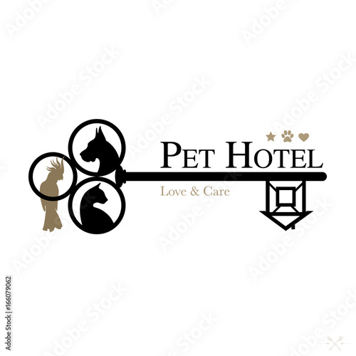 Logo for pet hotel. Royal hospitality and care for cats, dogs and other pets. Vector Illustration