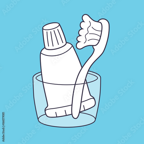Toothbrush and toothpaste in a cup vector icon.