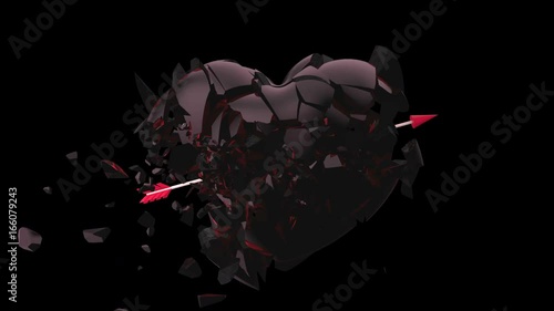 Broken Heart Hit by Cupid Arrow Shattered Into Pieces