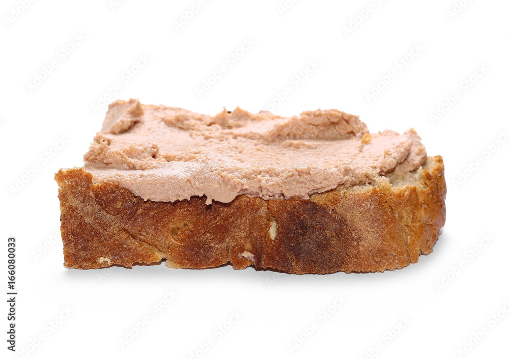 Whole wheat bread slices with liver pate isolated on white background Whole wheat bread slices with liver pate isolated on white background
