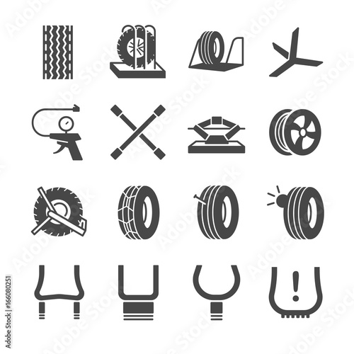 Tire, Tyre and wheel icons set