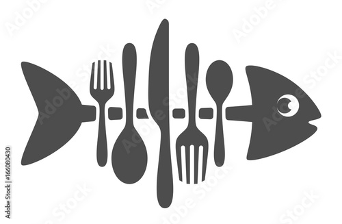 Canvas Print Cutlery fish on a white background
