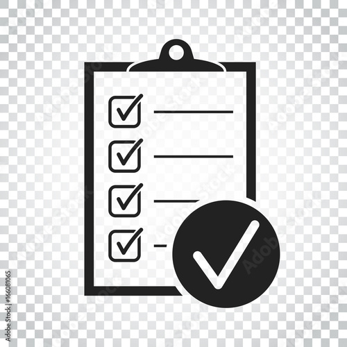 Checklist vector icon. Survey vector illustration in flat design on isolated background. Simple business concept pictogram.
