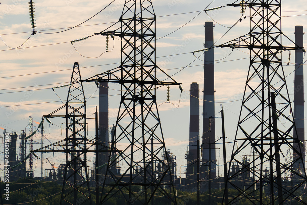 industrial landscape with power lines in the background pipes refinery industrial landscape with power lines in the background pipes refinery
