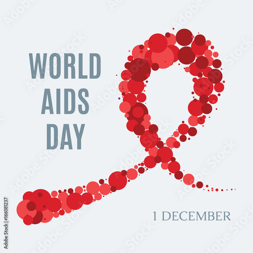 World AIDS Day awareness poster. Red ribbon made of dots on white background. Symbol of acquired immune deficiency syndrome. Medical concept. Circle design elements. Vector illustration.