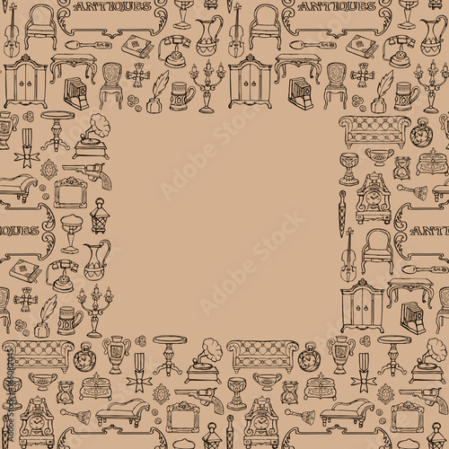 Antiques Doodle Seamless Frame