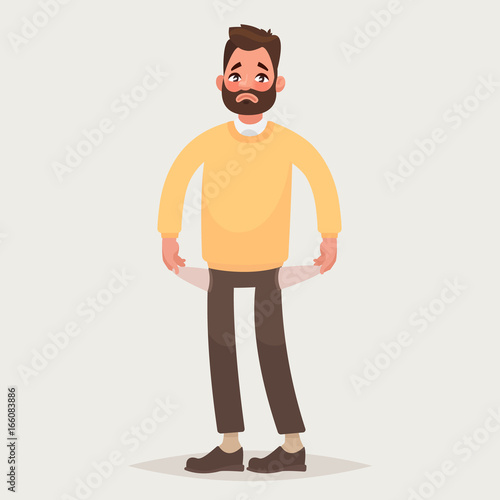 No money.  Man with pockets turned outward. Vector illustration