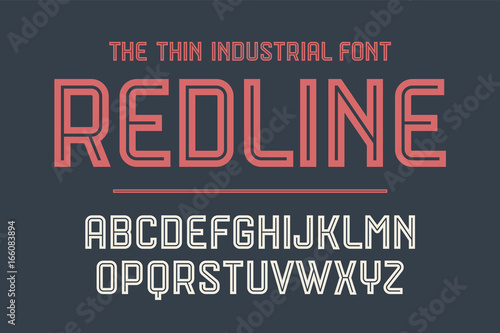 Alphabet and font Red Line. Bold, regular and medium uppercase letters. Strong trendy industrial inline font for creative design, advertising, typographic. Vector Illustration