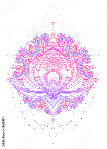 Mandala. Beautiful vintage round pattern. Vector illustration. Psychedelic neon composition. Indian, Buddhism, Spiritual Tattoo, yoga, spirituality.