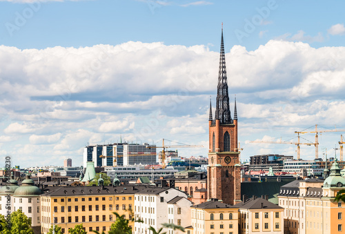 View over Riddarholmen island and church in Stockholm, Sweden. Famous landmark in the city center