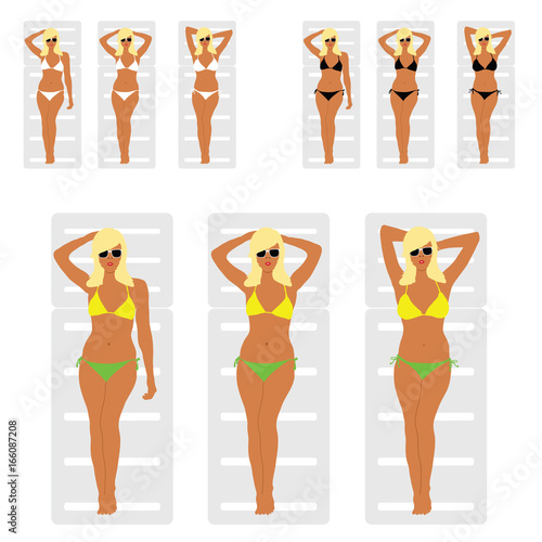 girl blonde in bikini on white deckchair leisure set illustration