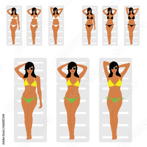girl in bikini on white deckchair leisure set illustration