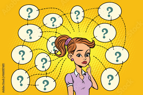 Woman solves the problem, questions and reflections