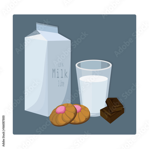 Glass of Milk with biscuits. Vector blue background illustration