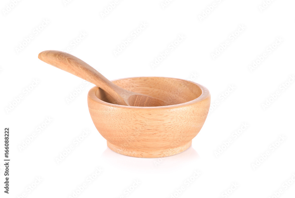 wooden bowl and spoon on white background wooden bowl and spoon on white background