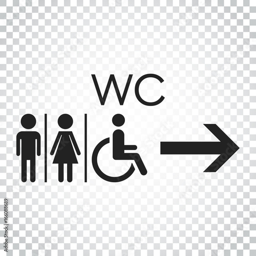 WC, toilet flat vector icon . Men and women sign for restroom on isolated background. Simple business concept pictogram.