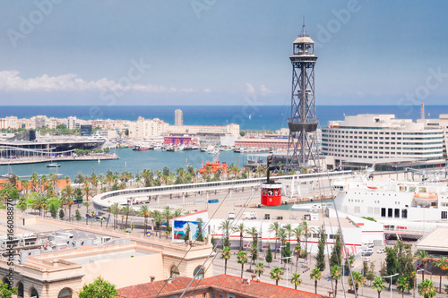 Cityscape of Barcelona with port Vell, Spain photo