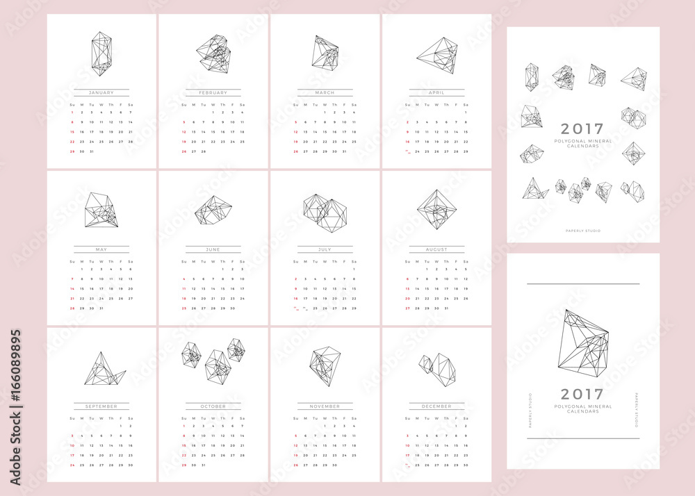 Polygonal Mineral Calendar 17 Minimal Calendar Template Creative Template With Jewel Graphics Vector Crystal Line Drawings Stock Vector Adobe Stock
