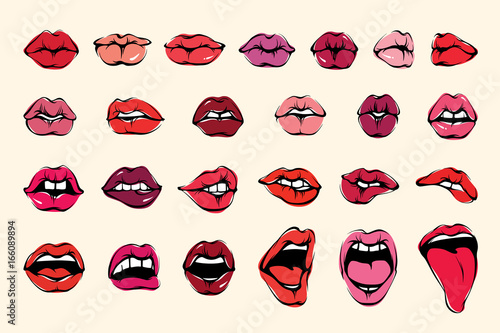 Woman Vector Lips Kiss Set