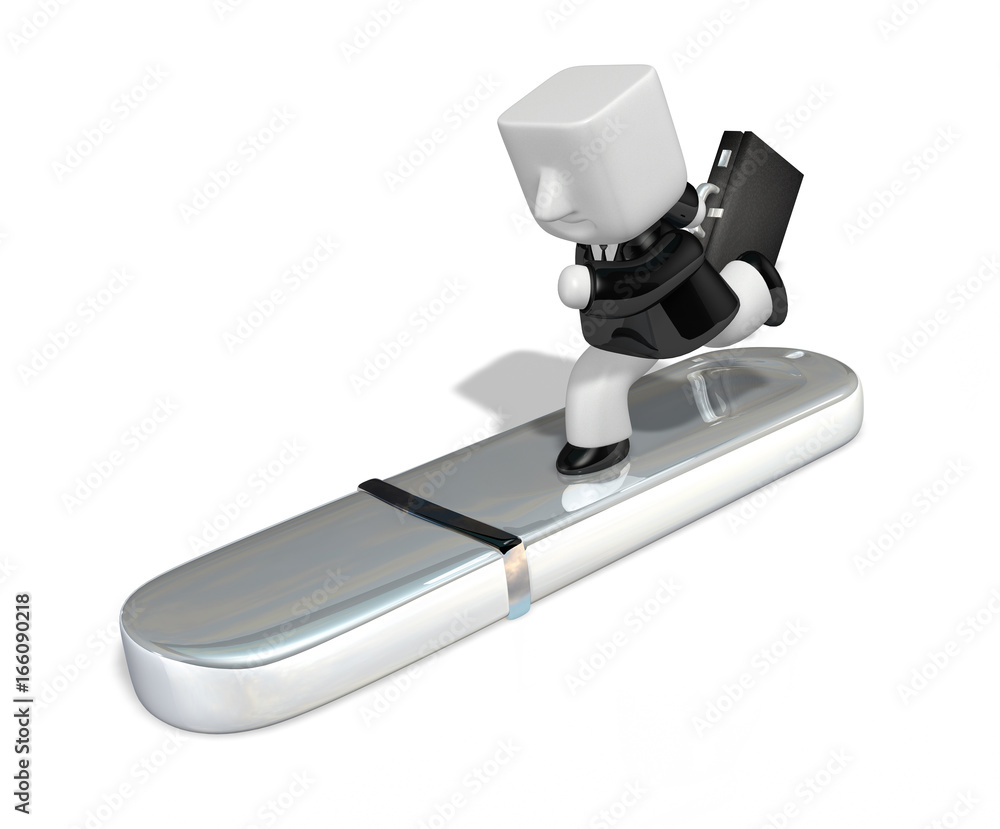 Naklejka premium 3d running business man on usb memory stick