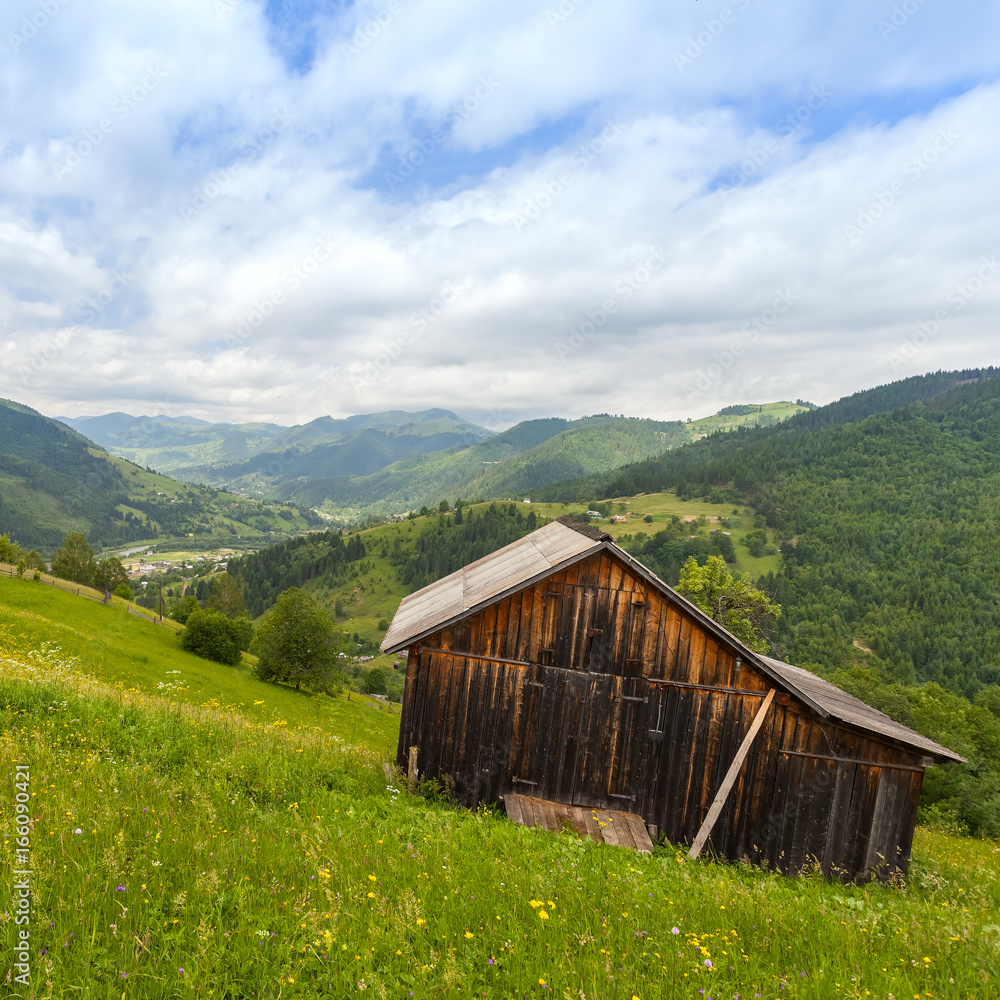 Beautiful sunny day is in mountain landscape. Carpathian, Ukraine.