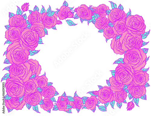 Mystical background with sky, moon and red roses on a white background. Blue ribbon. Tattoo. Hipster style, pastel goth, vibrant colors.