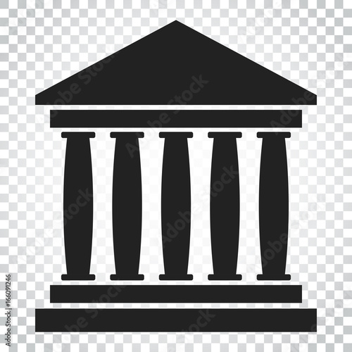 Bank building icon in flat style. Museum vector illustration on isolated background. Simple business concept pictogram.