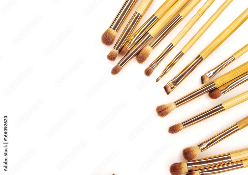 Many different brushes for make-up on white Many different brushes for make-up on white