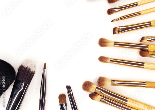 Many different brushes for make-up on white