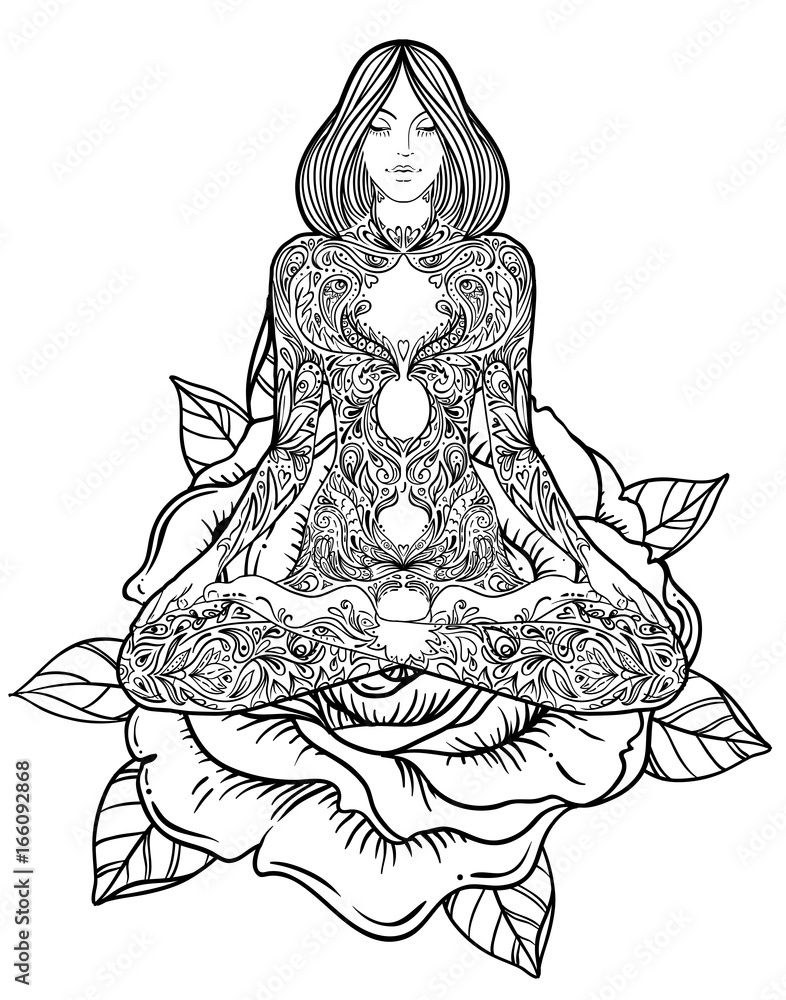 The Root of the Mandrake Sits in the Lotus Pose Stock Vector