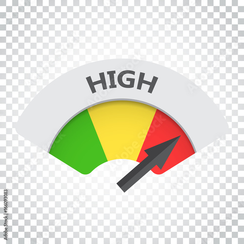 High level risk gauge vector icon. High fuel illustration on isolated background. Simple business concept pictogram.