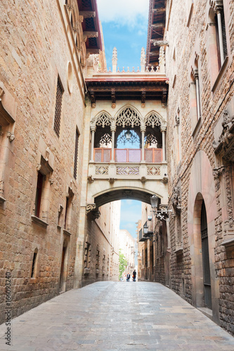Famous Bridge between buildings in Barrio Gotic quarter of Barcelona, Spain
