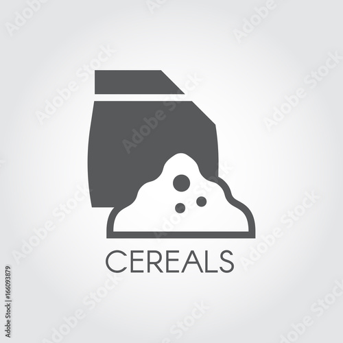 Bag with abstract cereals ingredient. Logo in flat icon. Culinary theme. Vector black and white pictograph