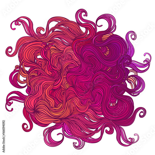 Vector pink abstract hand-drawn pattern with waves and clouds. Stylish illust...