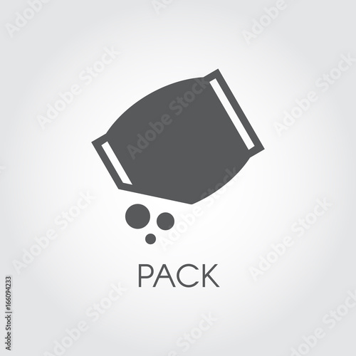 Flat icon of grocery pack with abstract bulk ingredient. Culinary concept. Vector black logo