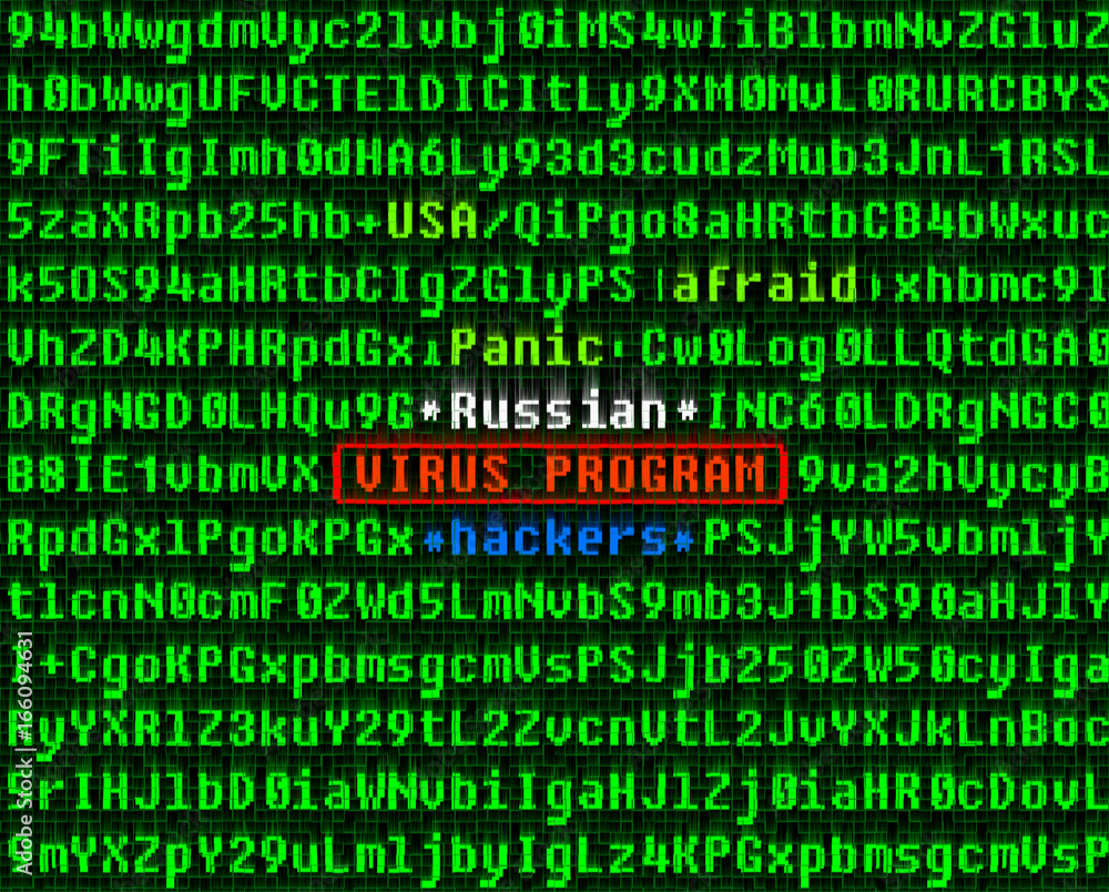 Computer virus concept. Virus in program code. Russian hackers. Computer virus concept. Virus in program code. Russian hackers.