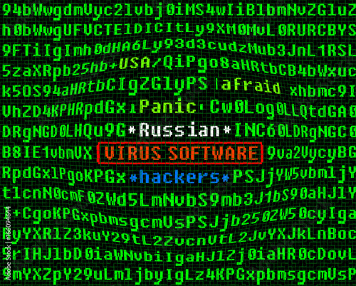 Computer virus concept. Virus in program code. Russian hackers.