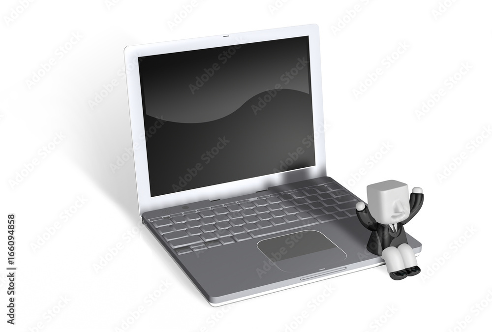 3d business man sitting on the laptop 3d business man sitting on the laptop