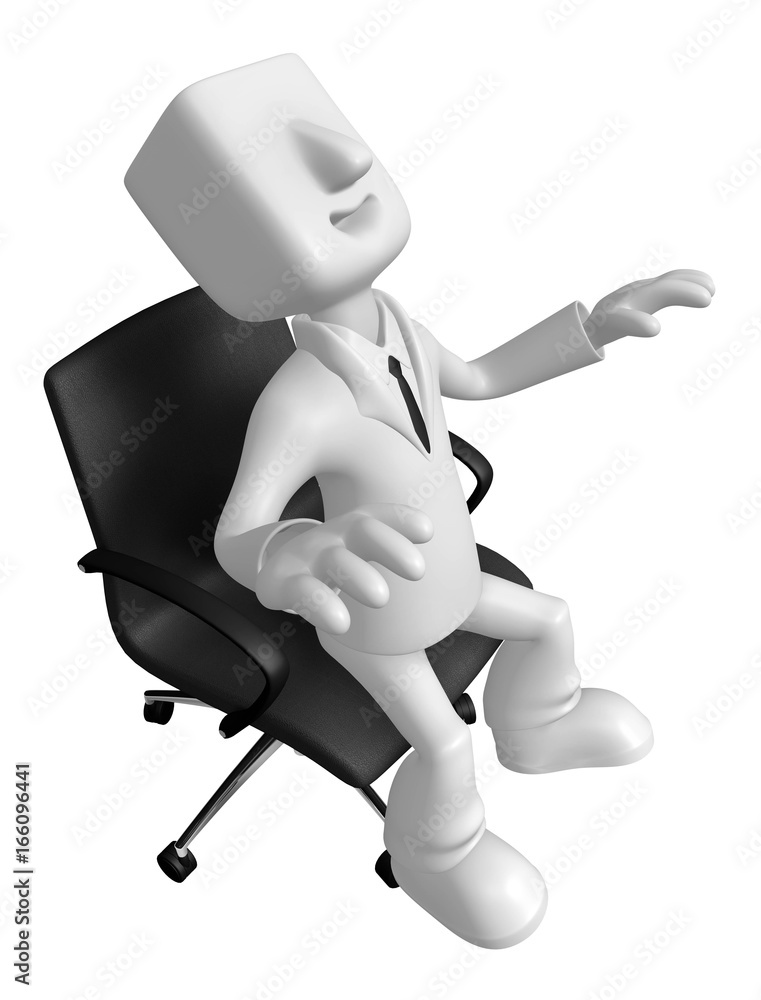 3D Businessman is sitting on an armchair. 3D Square Man Series. 3D Businessman is sitting on an armchair. 3D Square Man Series.