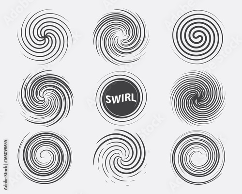 Abstract swirl set dynamic flow black white icon photo