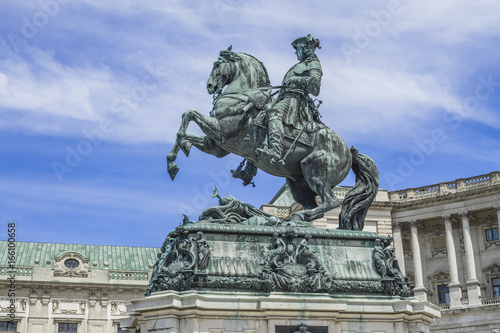 A statue outside the Hofburg Complex (Imperial Palace) depicts Prince Eugene of Savoy astride a rampant horse, Vienna, Austria