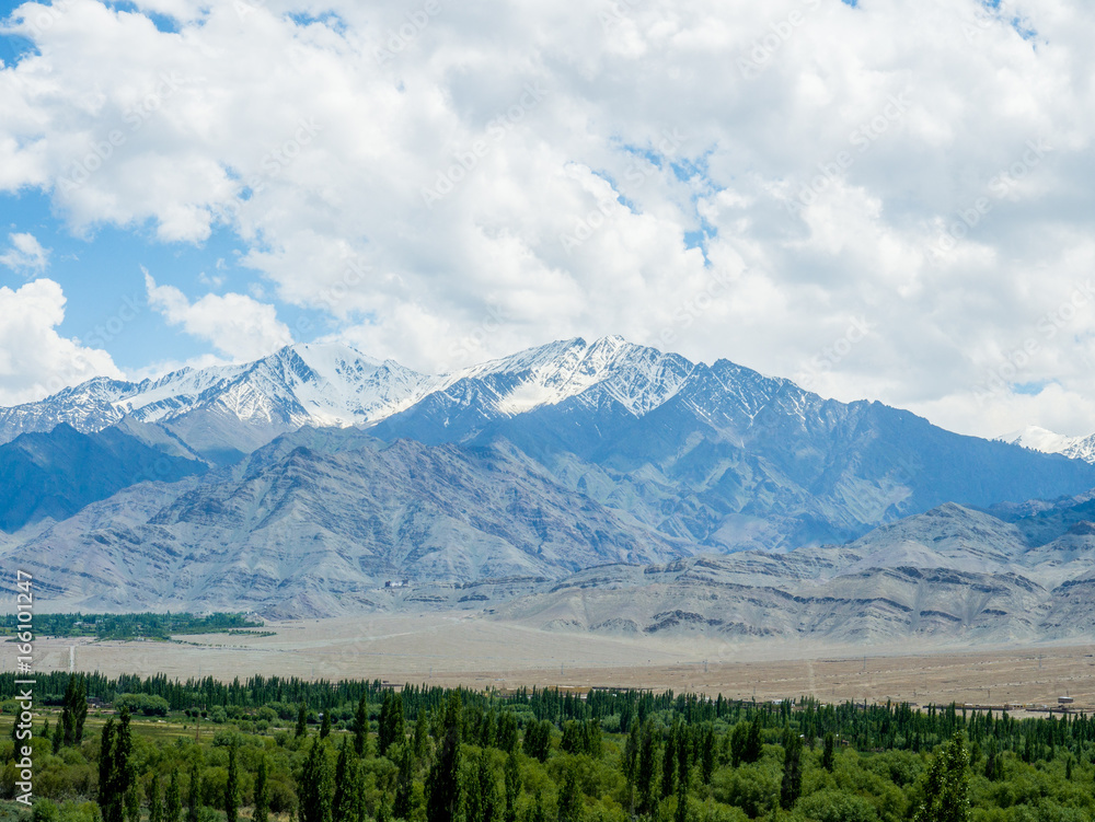Nature Landscape with mountain background along the highway in Leh Ladakh, India
