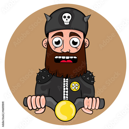 cartoon funny biker with a beard