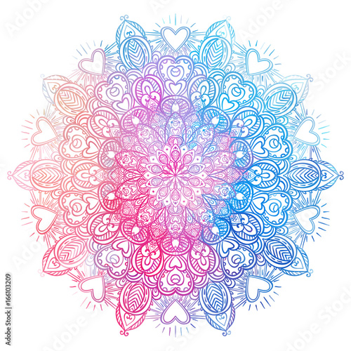 Vector ornamental mandala inspired ethnic art, patterned Indian paisley. Hand drawn illustration. Invitation element.