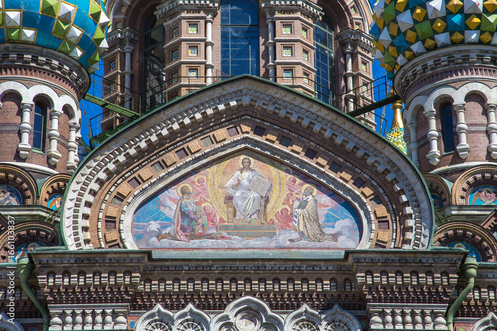 Facade detail of the church of spilled blood, st Petersburg, Russia