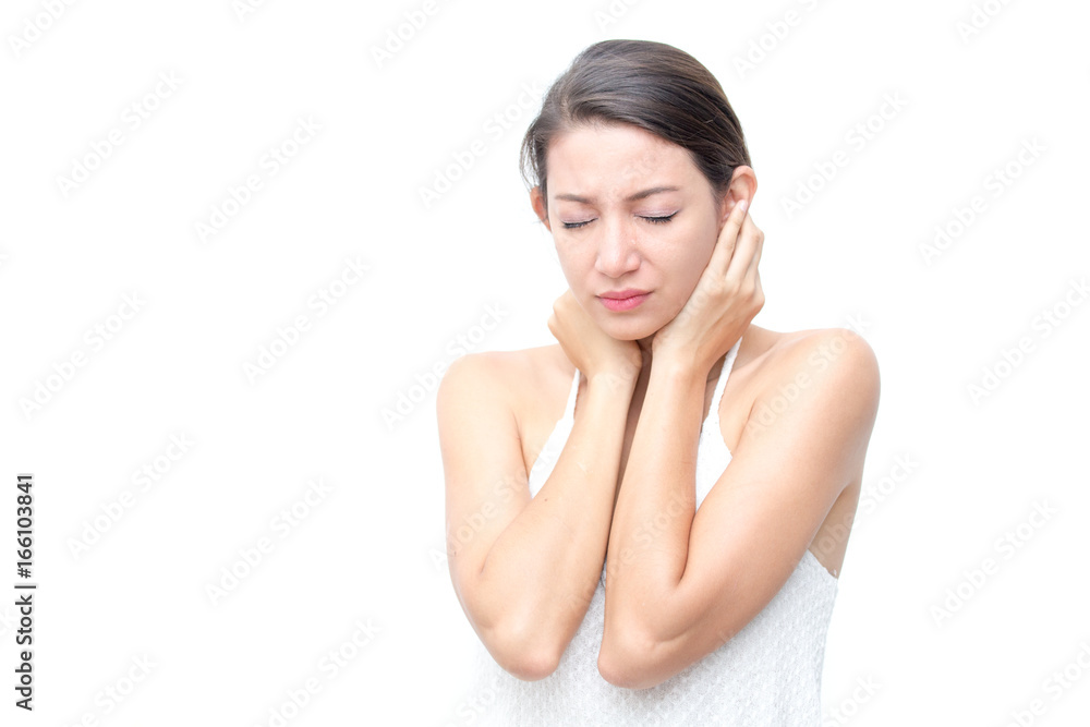 Asian Woman feelling sad. Woman with sad emotion concept. isolated on with background Asian Woman feelling sad. Woman with sad emotion concept. isolated on with background