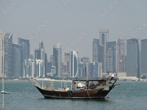 A dhow moored in doha harbour, qatar