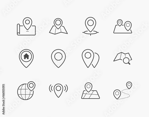 Simple Set of Location Pin Thin Line Icons. Editable Stroke. 64x64 Pixel Perfect. photo