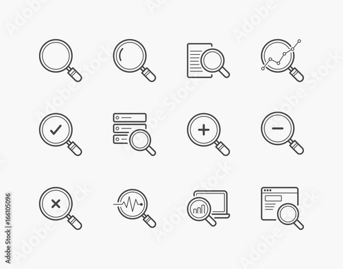 Simple Set of Magnify Glass Thin Line Icons. Editable Stroke. 64x64 Pixel Perfect.